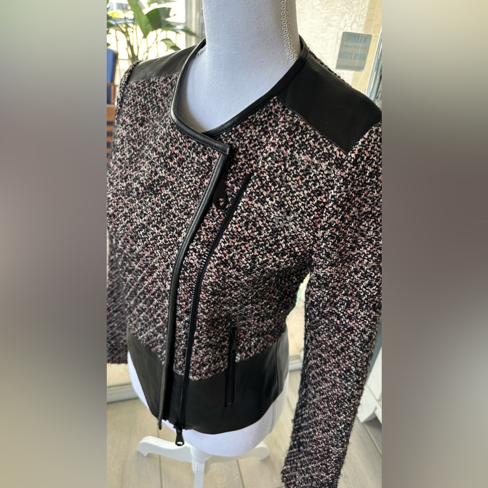 Rebecca Minkoff Ansel Mixed Media Leather Trim Moto Jacket Size 2 - Picture 3 of 14